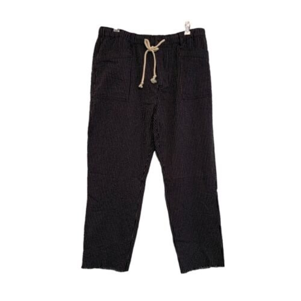 Easle Womens Pants Size L High Rise Button Fly Pinstripe Elastic Waist Tie